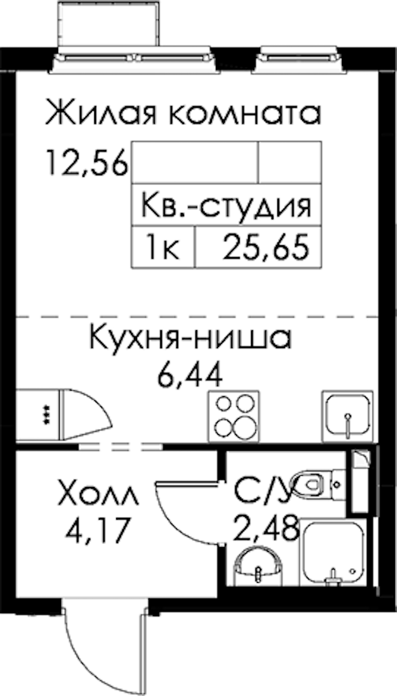 Квартира студия 25.65 м², 9/15 эт., ЖК «Янинский лес»